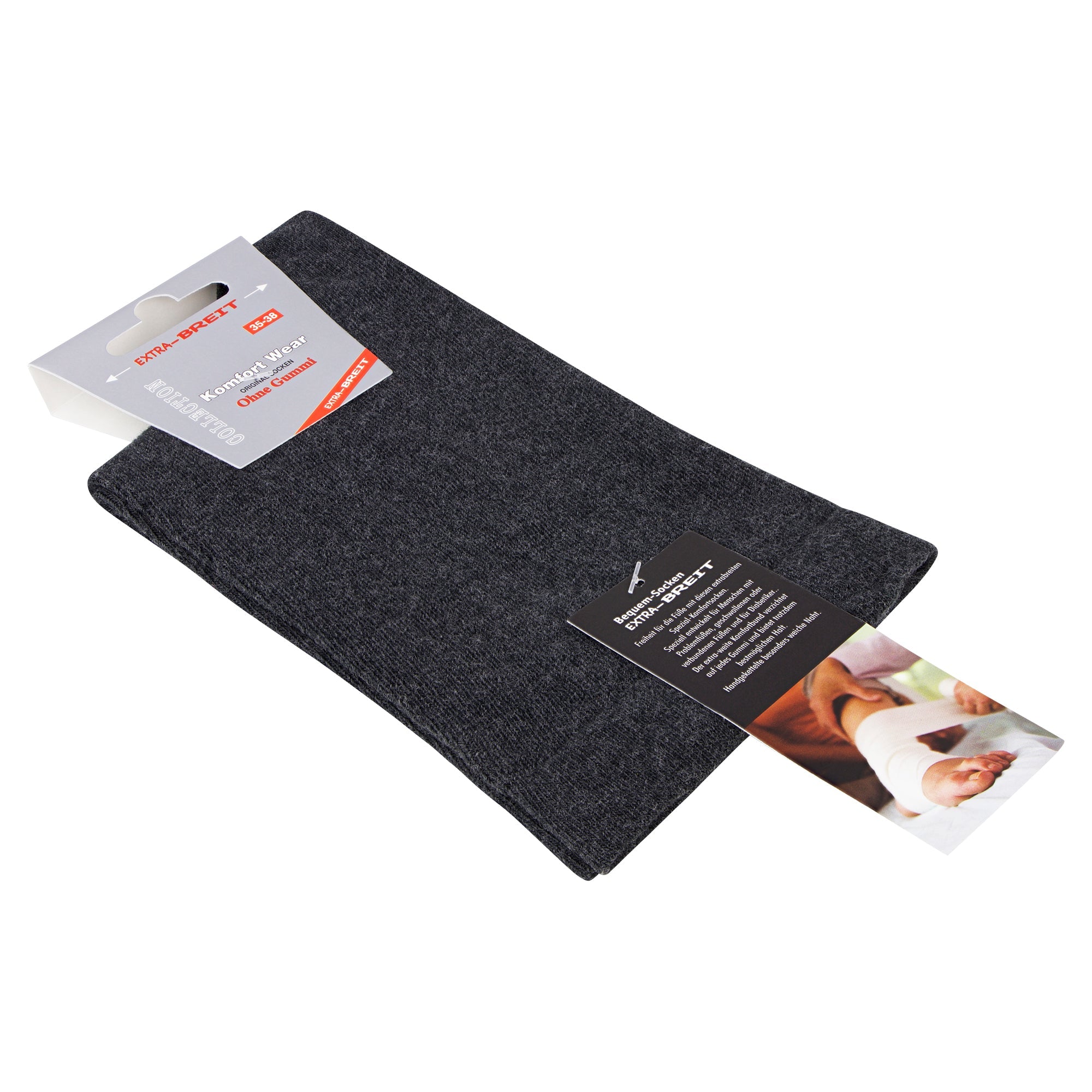 Auf dem Bild siehst du Diabetikersocken für Damen.Die Socken wurden zu einem Bündel geschnürrt und sind mit 2 Etiketten versehen. Es ist nur ein beispielbild.