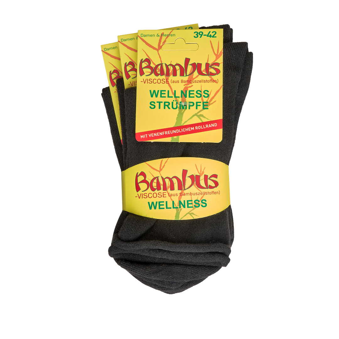 Bambussocken schwarz mit Rollrand Herren und Damen in OVP. Venenfreundlich.