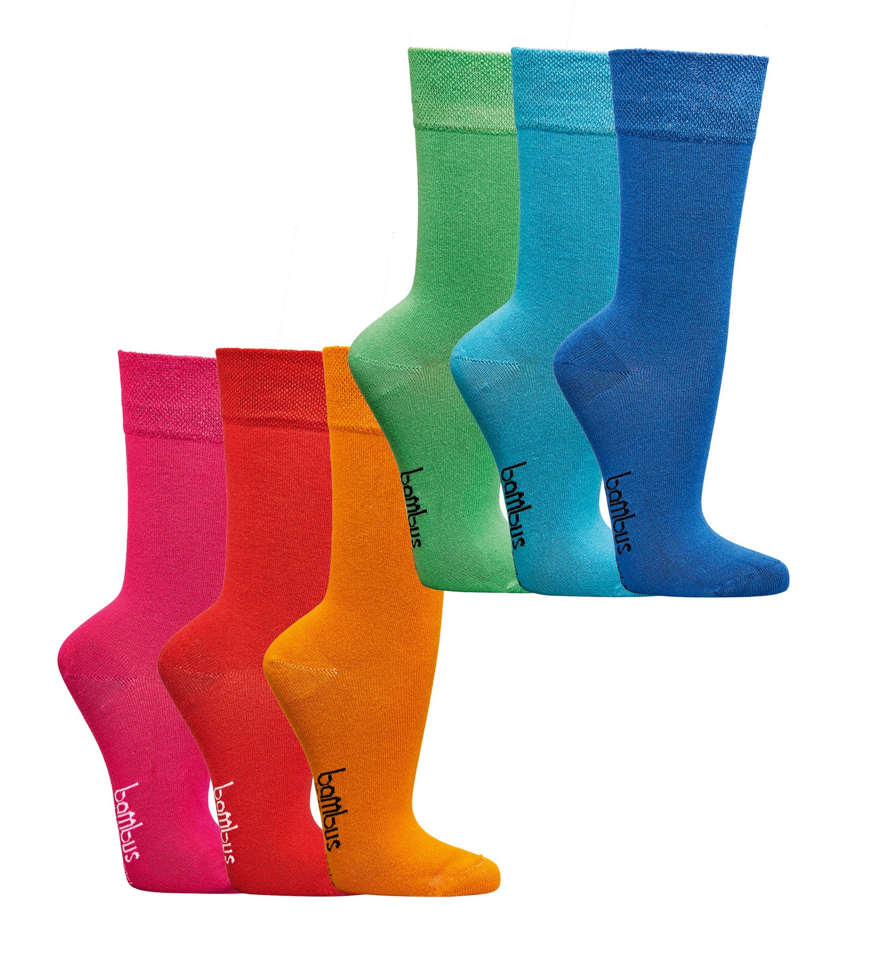 Bambus Viskose Socken in lebendigen Regenbogenfarben - pink, rot, orange, grün, türkis und blau - mit weichem Komfortbund und nahtloser Zehenpartie, 3-15 Paar Set für maximalen Tragekomfort