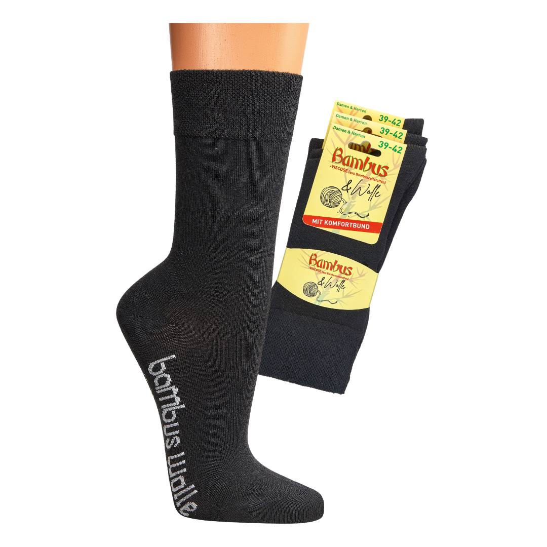 Schwarze Bambus-Viskose Socken mit Wolle