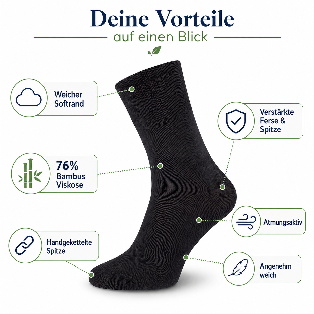 Bambus Viskose Socken schwarz mit Softrand bamboo:line | 3 bis 15 Paar
