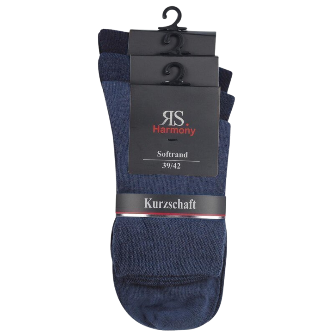 Herren Kurzschaftsocken in verschiedenen Blautönen. Im 3er Pack Baumwolle, Softrand, verstärkte Spitze und Ferse.