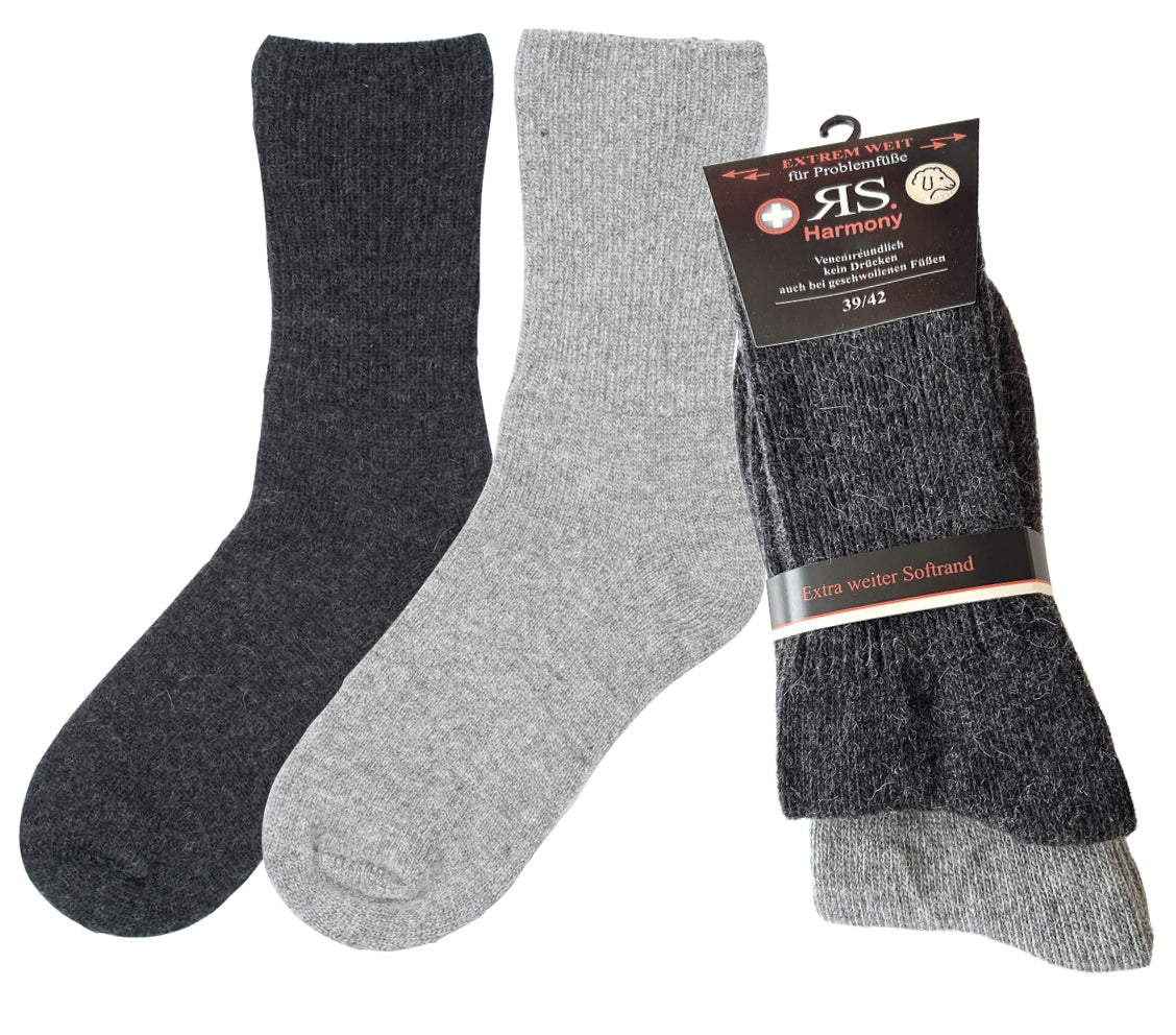 RS Harmony Wollsocken extra weit mit Alpakawolle Unisex Grau-Mix, 2 oder 4 Paar