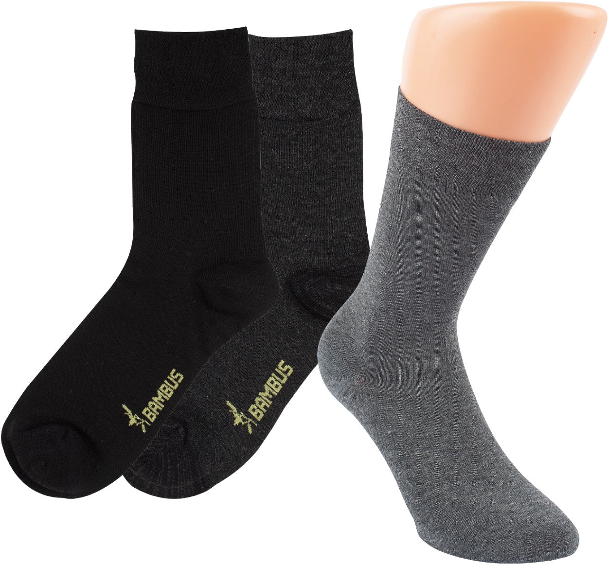 Komfortable 3-15 Paar Bambus Viskose Socken MELANGE in grau mit Softrand, drei verschiedene Farbtöne mit verstärkter Spitze und Ferse, handgekettelt für optimalen Tragekomfort ohne Gummidruck am Bein.