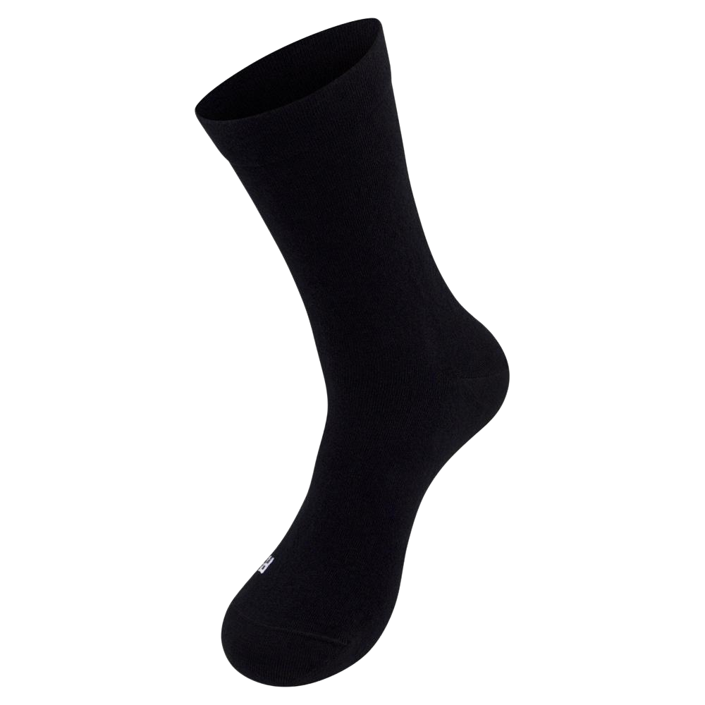 Das Bild zeigt eine Diabetikersocke in halblanger Ausführung in der Farbe schwarz. Das Material ist elastisch und weich.