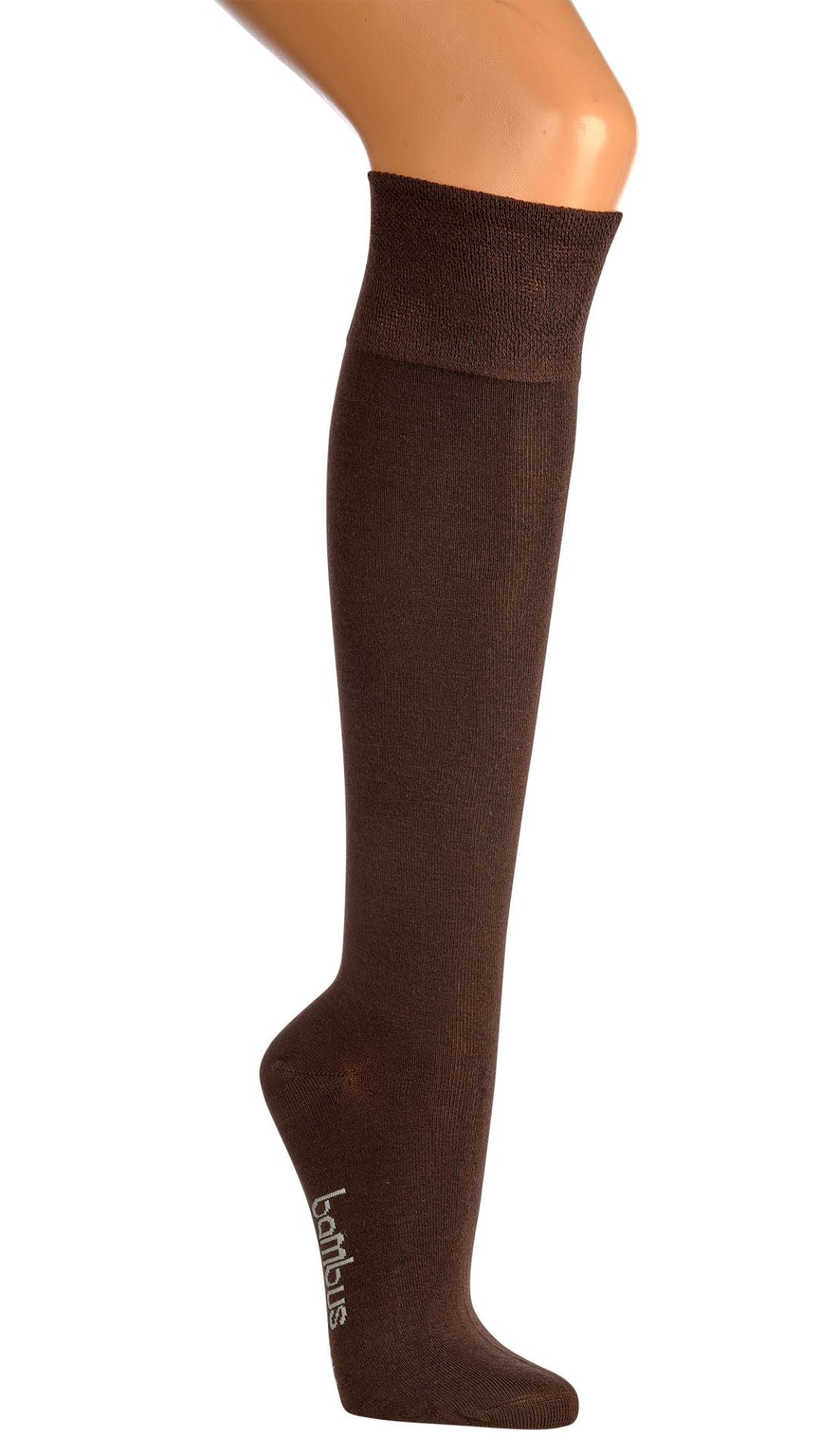 Bambus Kniestrümpfe in der Farbe braun. Mit breitem Komfortbund.
