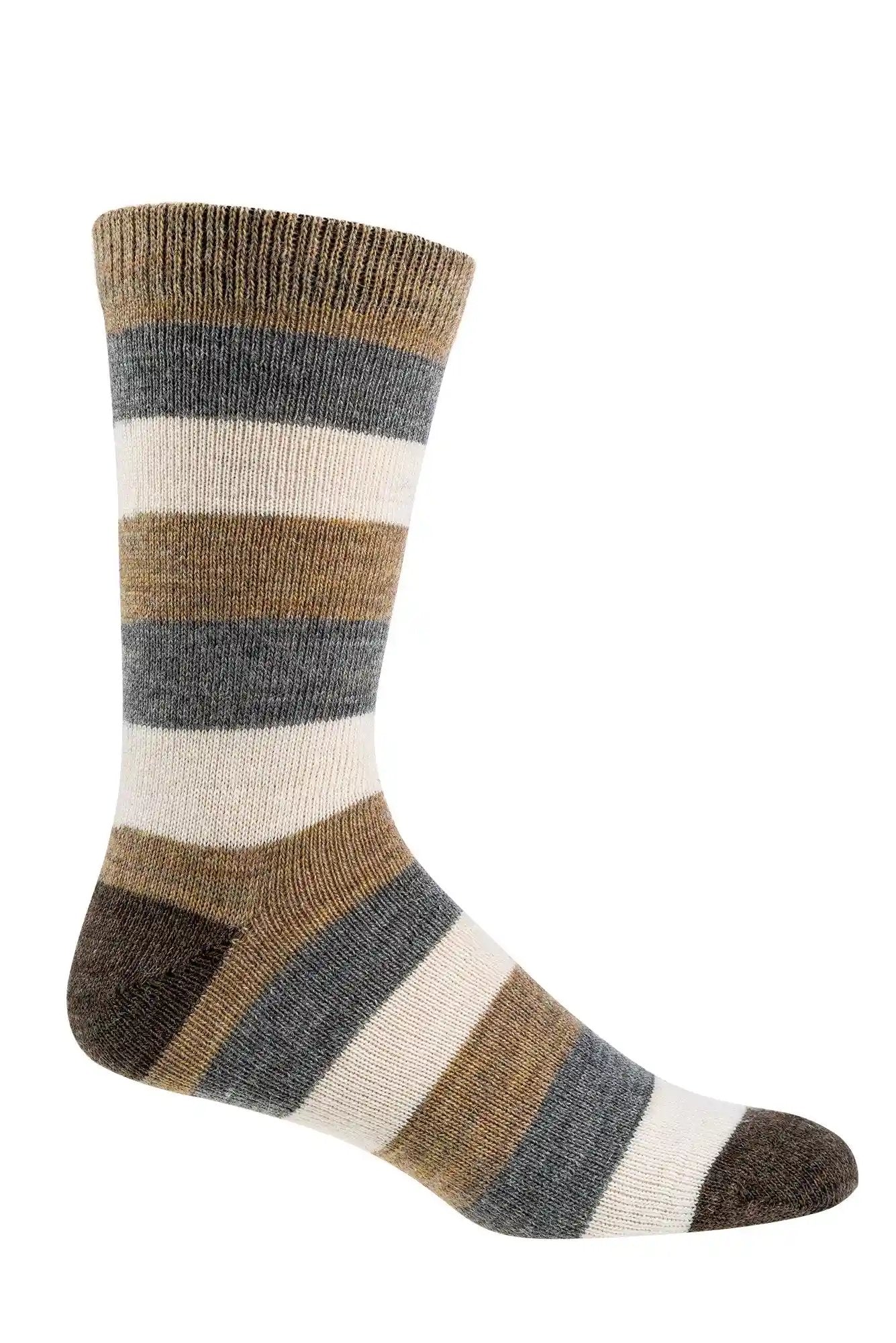 3 oder 6 Paar warme Wollsocken mit Alpaka und Schafwolle - gestreifte Natursocken in Braun-, Grau- und Beigetönen, hochwertig gestrickt mit komfortablem Sitz