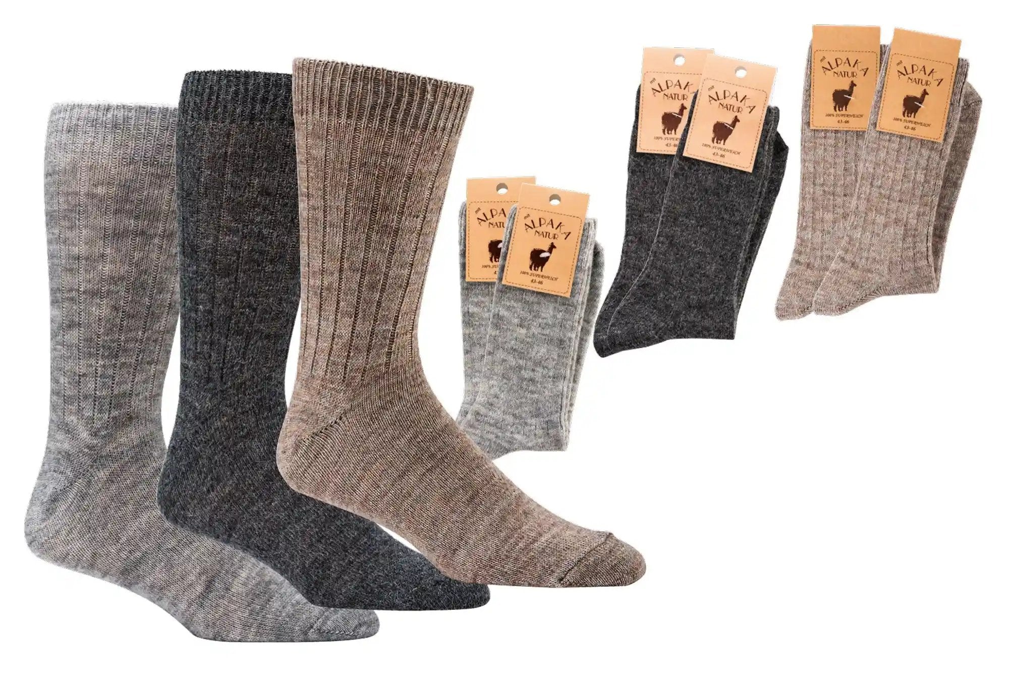 Wollsocken mit Alpakawolle und Schafwolle in Melange (Grau, Anthrazit, Beige), 2er- oder 4er-Pack, unisex