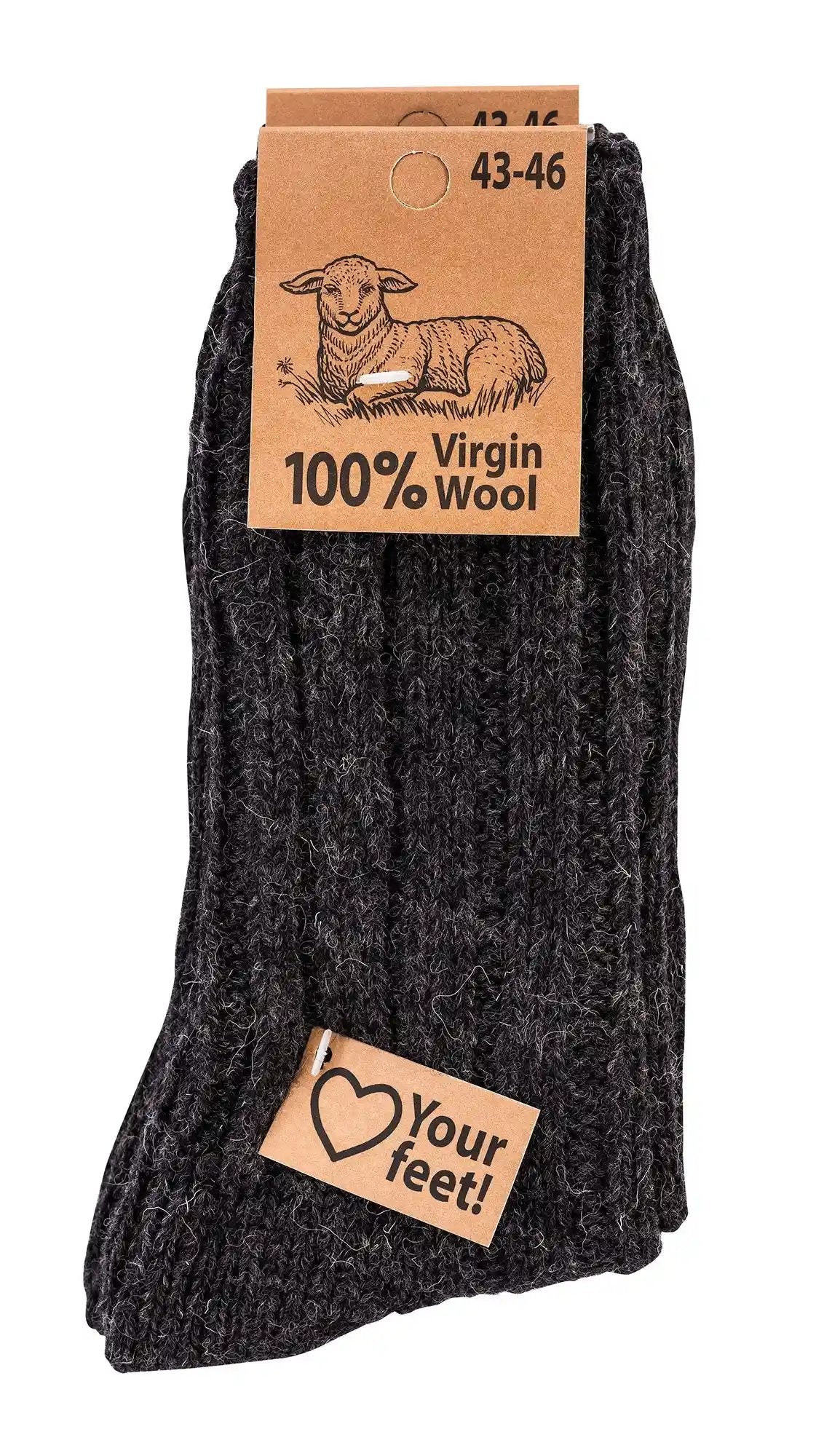 2 Paar warme Wollsocken 100% "Virgin Wool" Grobstrick Schafwolle Damen Herren