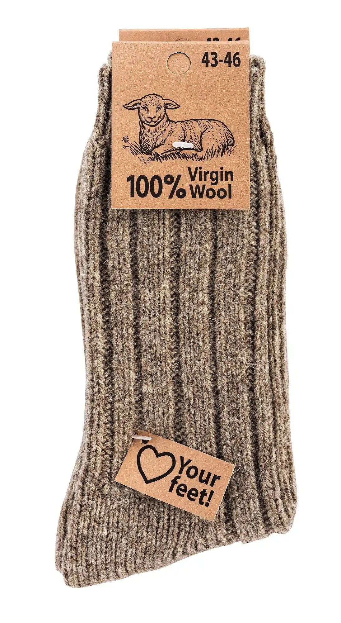 2 Paar warme Wollsocken 100% "Virgin Wool" Grobstrick Schafwolle Damen Herren