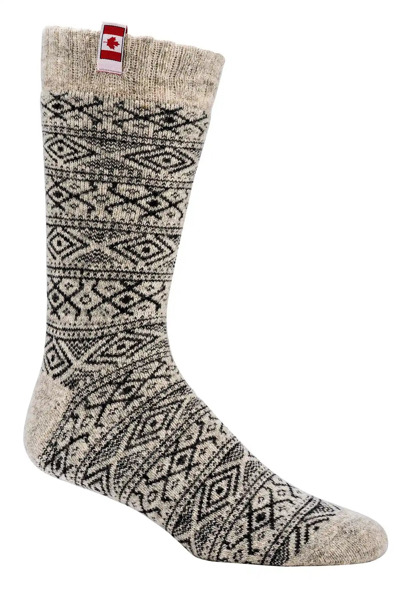 THERMO Norweger Socken Wollsocken in grau mit schwarzem Norwegermuster, kanadischer Flagge, warme Winterstrumpfe aus 80% Wolle fur Damen, Herren und Kinder