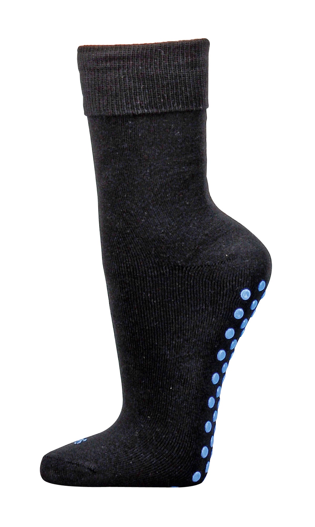 2-6 Paar ABS Socken Stoppersocken - schwarze Baumwollsocke mit hellblauen Antirutsch-Noppen an der Sohle, umgeschlagener Komfortbund, perfekt für alle Größen von 35-50