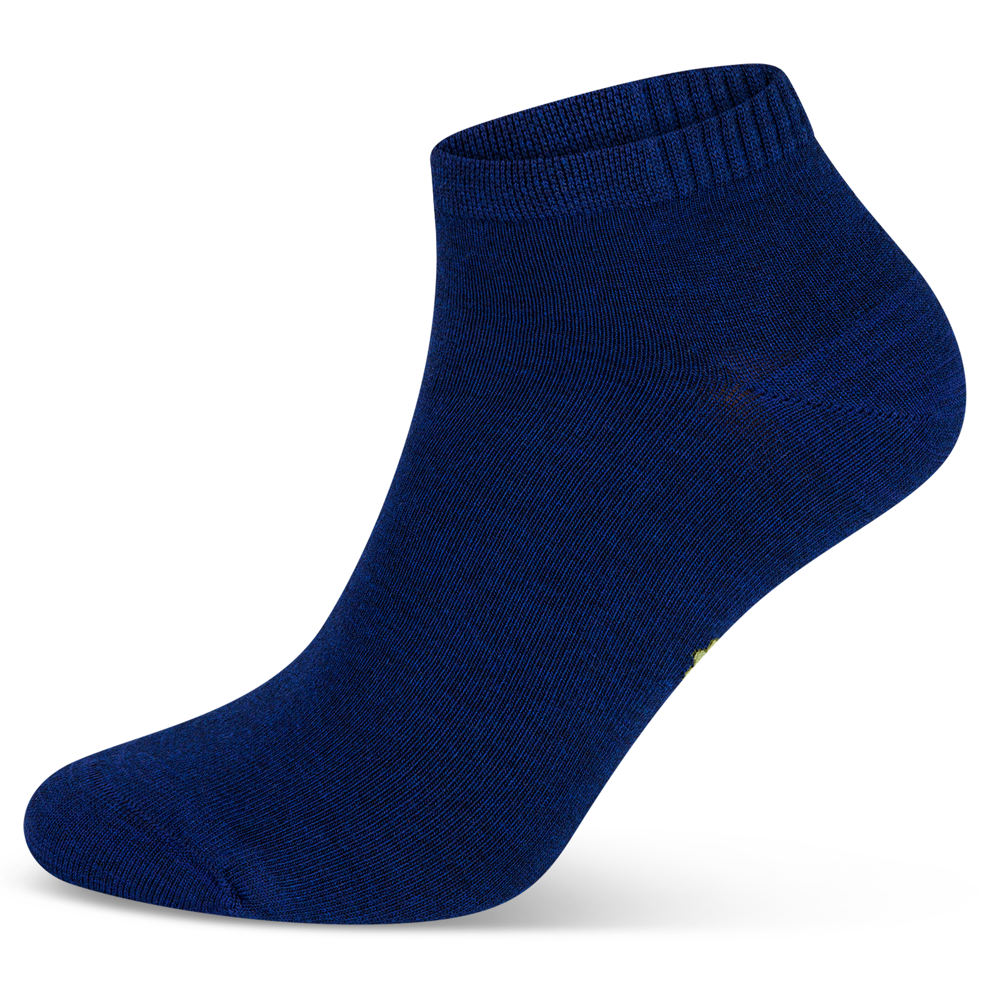 Auf dem Bild siehst du eine mittel
blaue Bambus Viskose Sneaker Socke als Nahaufnahme.