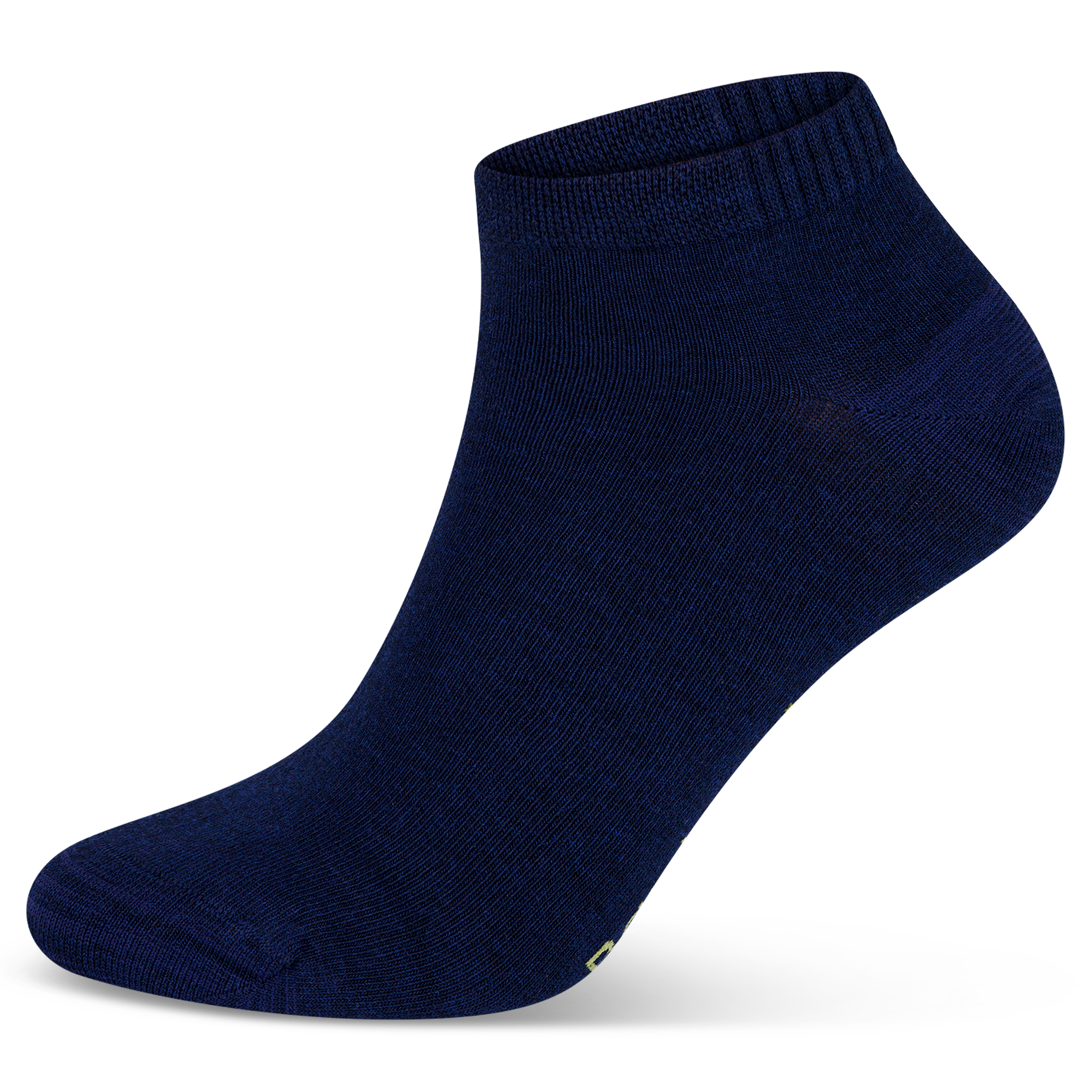 Auf dem Bild siehst du eine dunkel
blaue Bambus Viskose Sneaker Socke als Nahaufnahme.