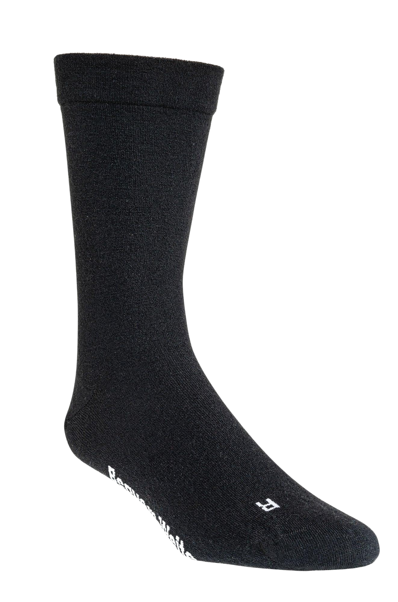 Extra weite und breite Socke in schwarz für empfindliche Füße oder verbundene Fuesse mit Kennzeichnung der Tragerichtung.