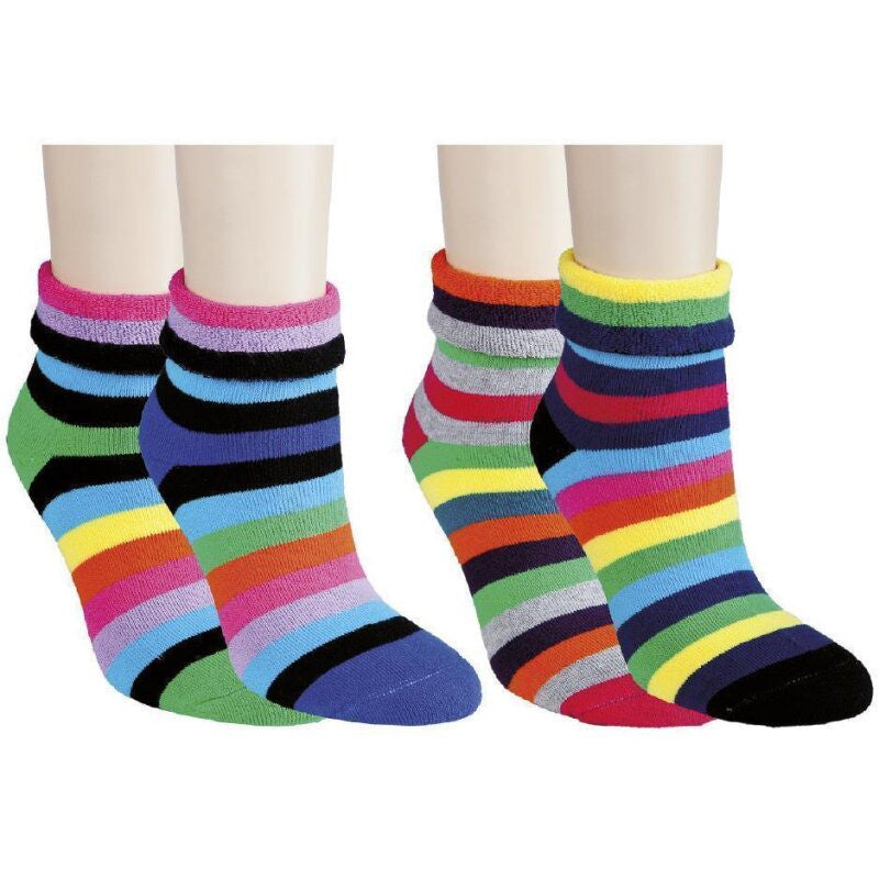 RS Harmony Damen Thermosocken Soft Streifen mit bunten Ringeln, Innenfrottee und Umschlagrand