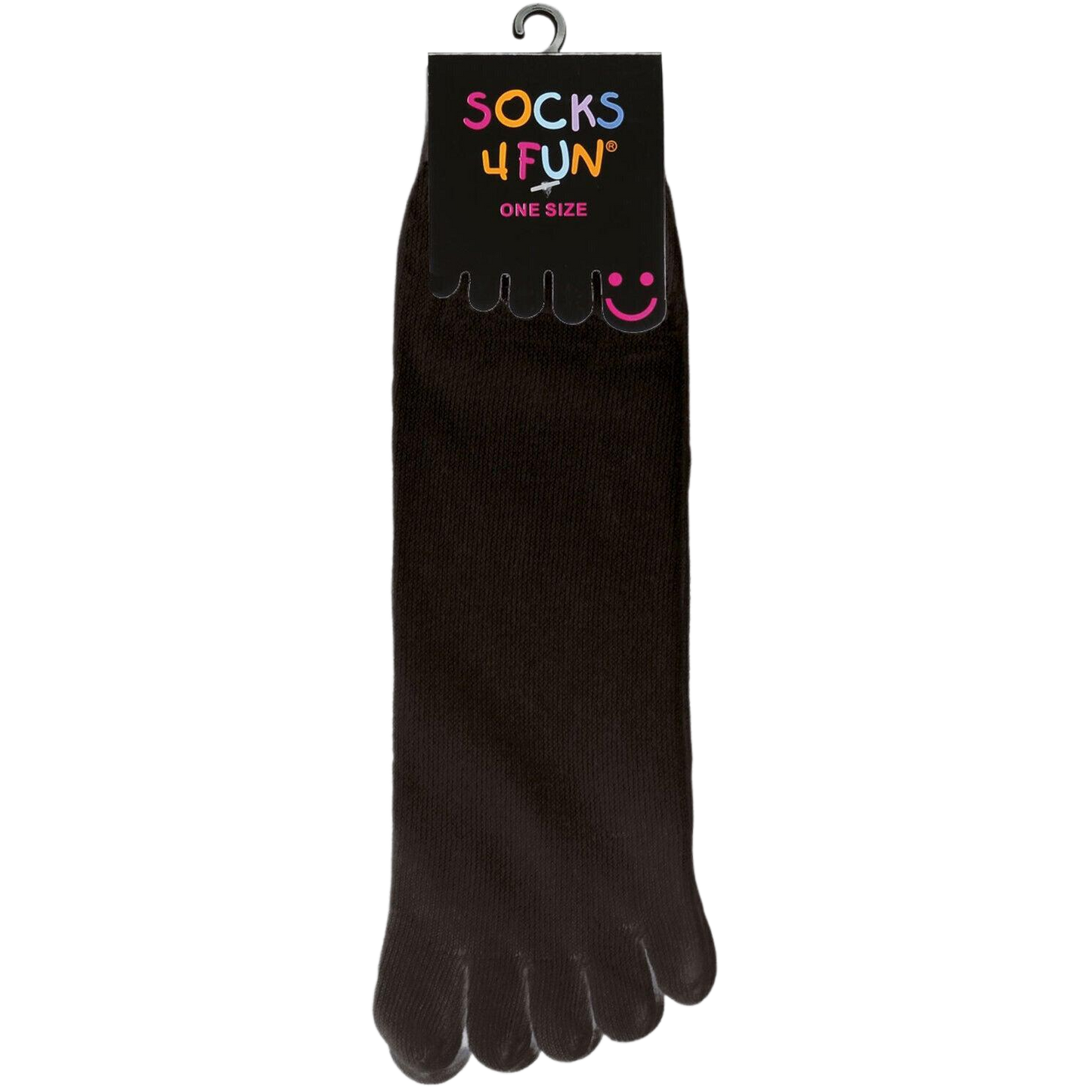 Das Bild zeigt die Zehensocke in schwarz im ganzen mit Etikett das Material ist dünn ausgebildet und perfekt für den Sommer.