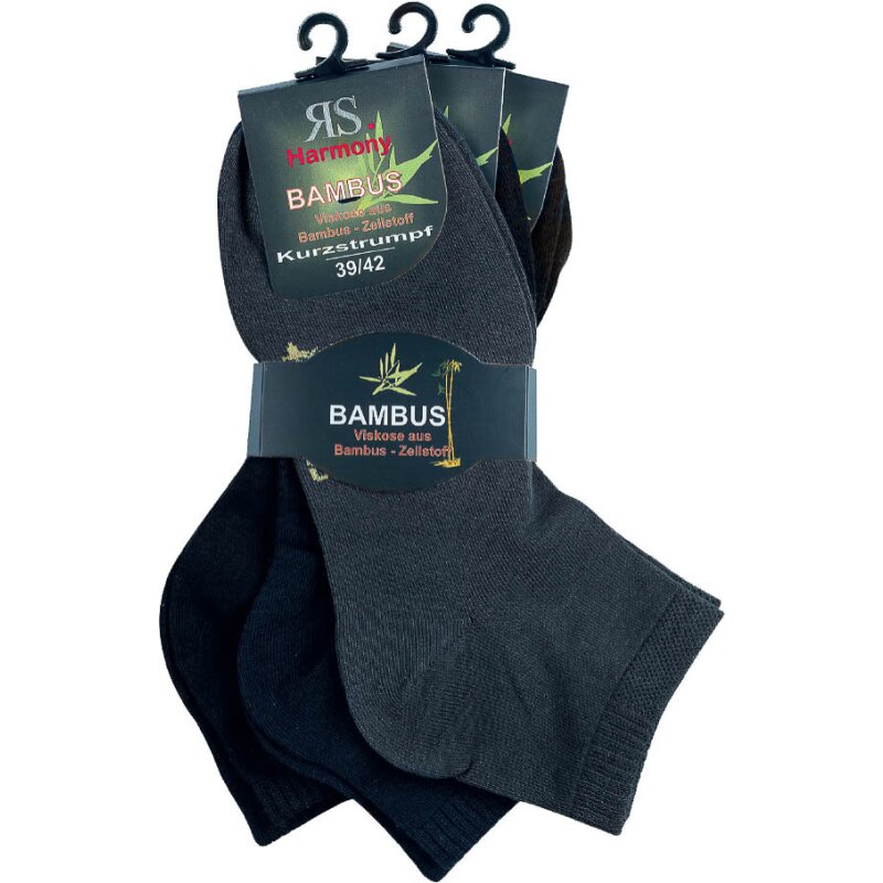 3 Paar Bambus Viskose Kurzstrümpfe im Farbmix mit Komfortrand in Schwarz, Anthrazit und Marine