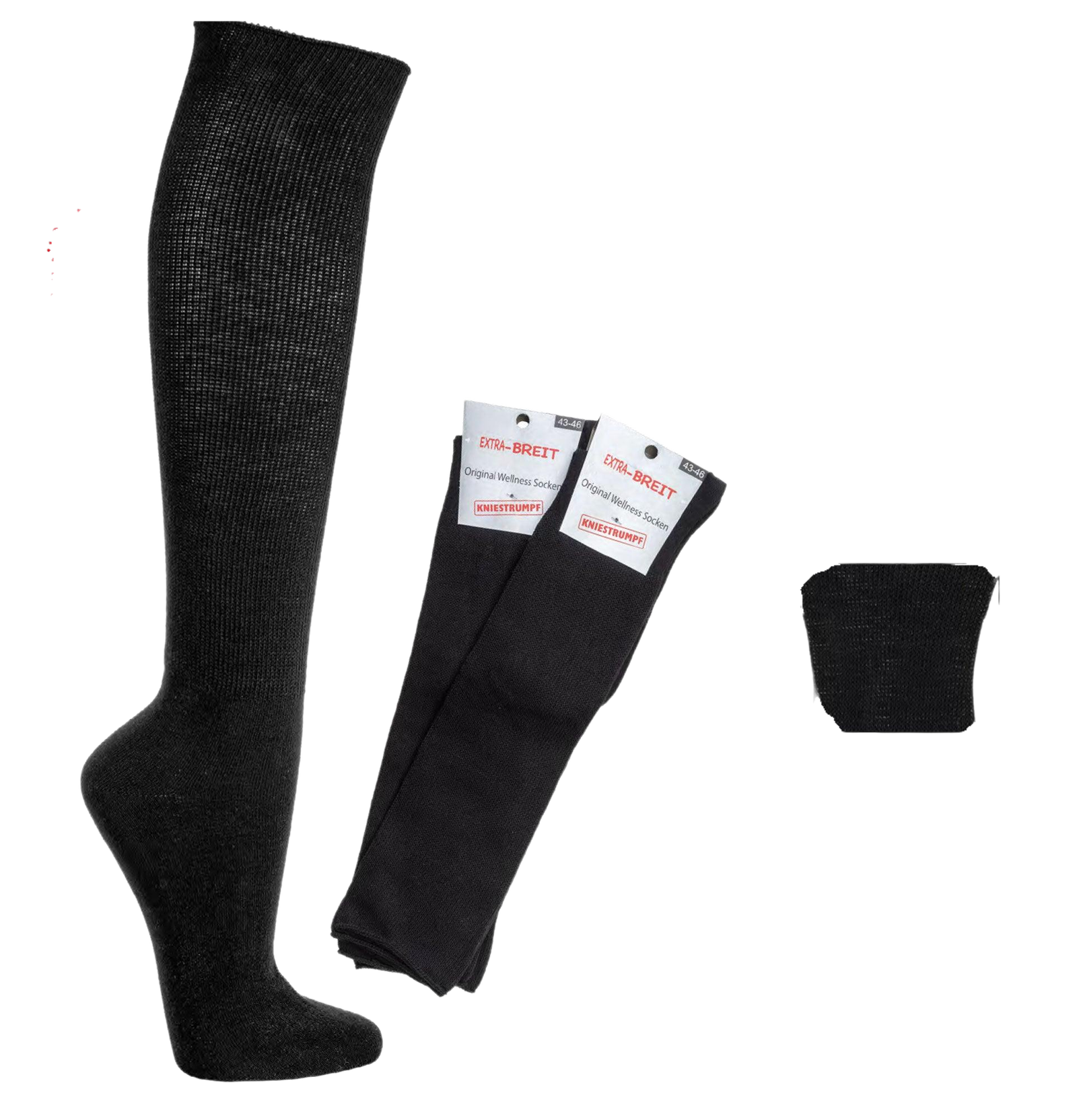 Schwarze extra weite Diabetiker Kniestrümpfe im Mehrpack mit dehnbarem Schaft