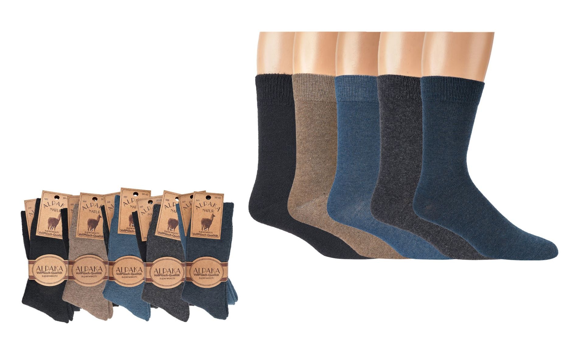 Set aus feinen Wollsocken mit Alpakawolle, assortierte Farben, mehrere Paar in Übersicht
