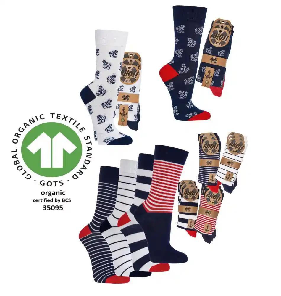 Übersicht maritime Bio Socken aus Biobaumwolle mit Ringeln und Anker Motiven im Set