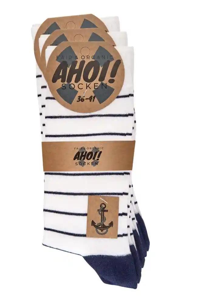Maritime Bio Socken Blockstreifen blau weiß im Set aus Biobaumwolle, Unisex Größen 36/41 und 42/47