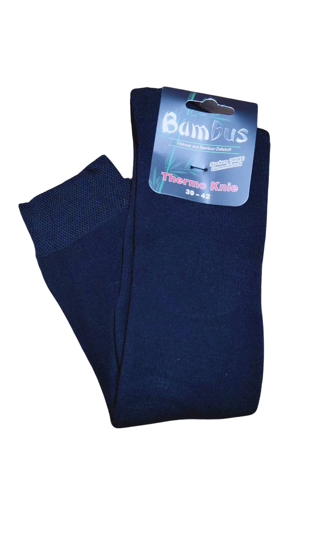 Schwarze Bambus Viskose Thermo Kniestrümpfe ohne Gummidruck, extra weich, verstärkte Spitze und Ferse