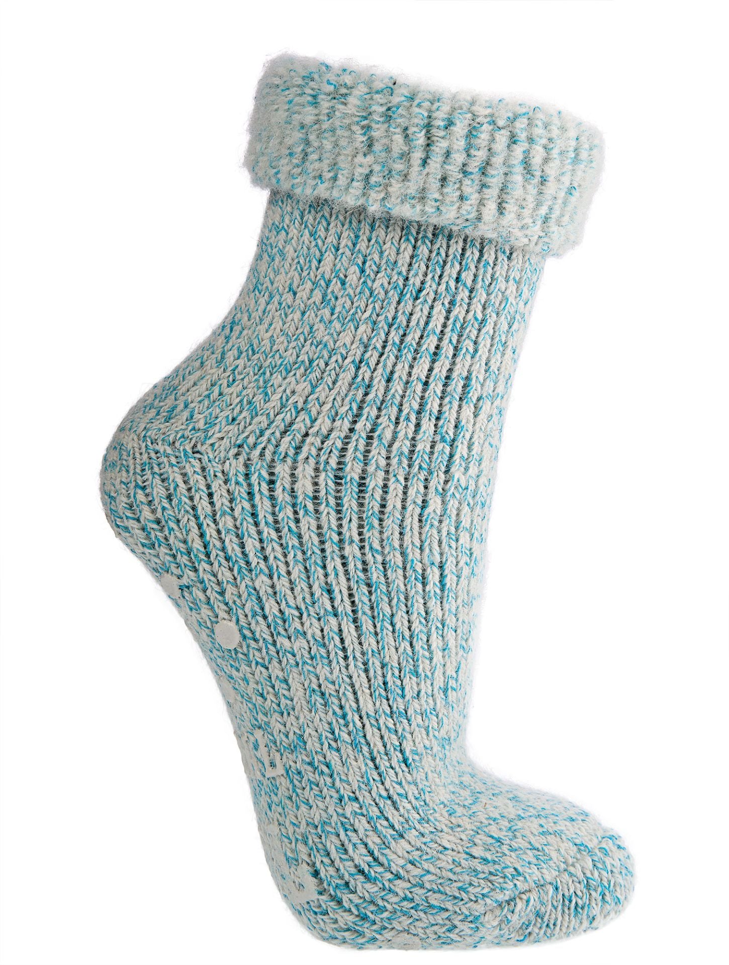 Thermo ABS Wollsocken in Blau mit Umschlag und Anti Rutsch ABS Druck für warme Füße