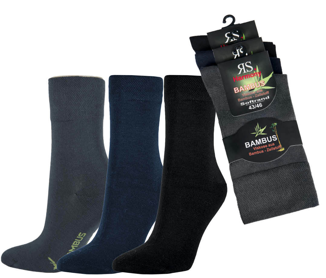 RS Harmony by Riese Bambus Viskose Socken im 3 Farben Mix Schwarz Anthrazit Marine