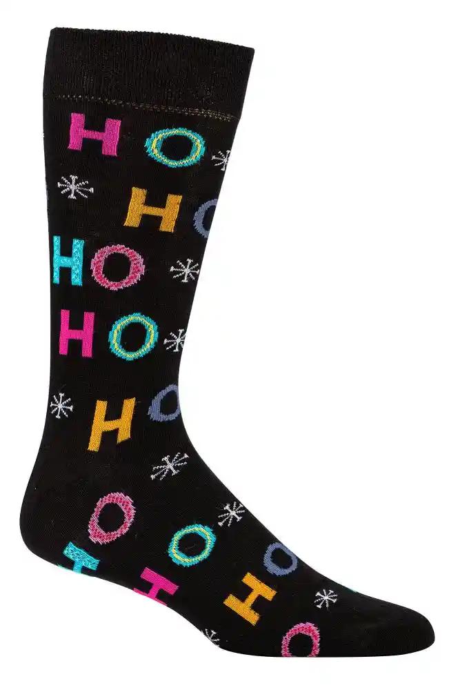 Schwarze Weihnachtssocken mit HO HO HO Motiv aus Baumwollmix, bequemer Sitz am Fuß