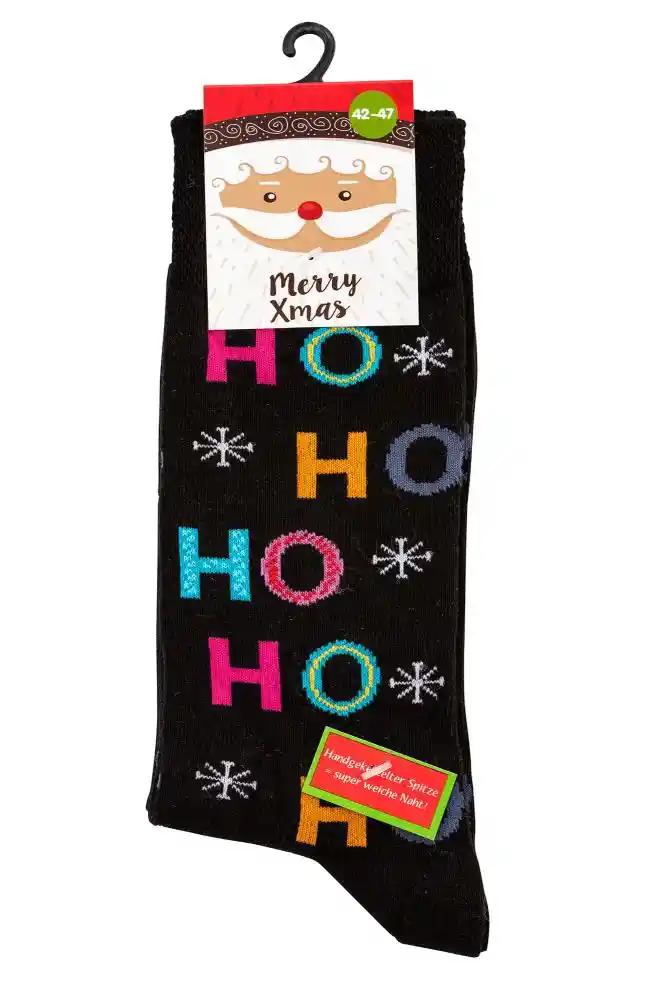 Weihnachtssocken HO HO HO Motiv in Schwarz, Motivsocken im 2 Paar Set, Baumwollmix