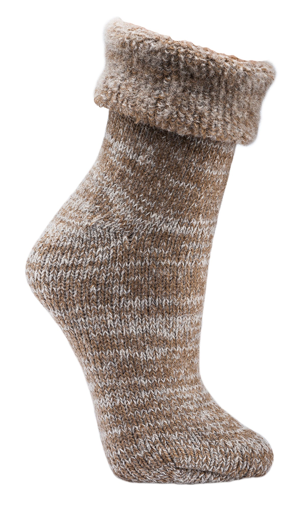 Wowerat Thermo-Wollsocken in Beigemelange mit weichem Umschlagbund