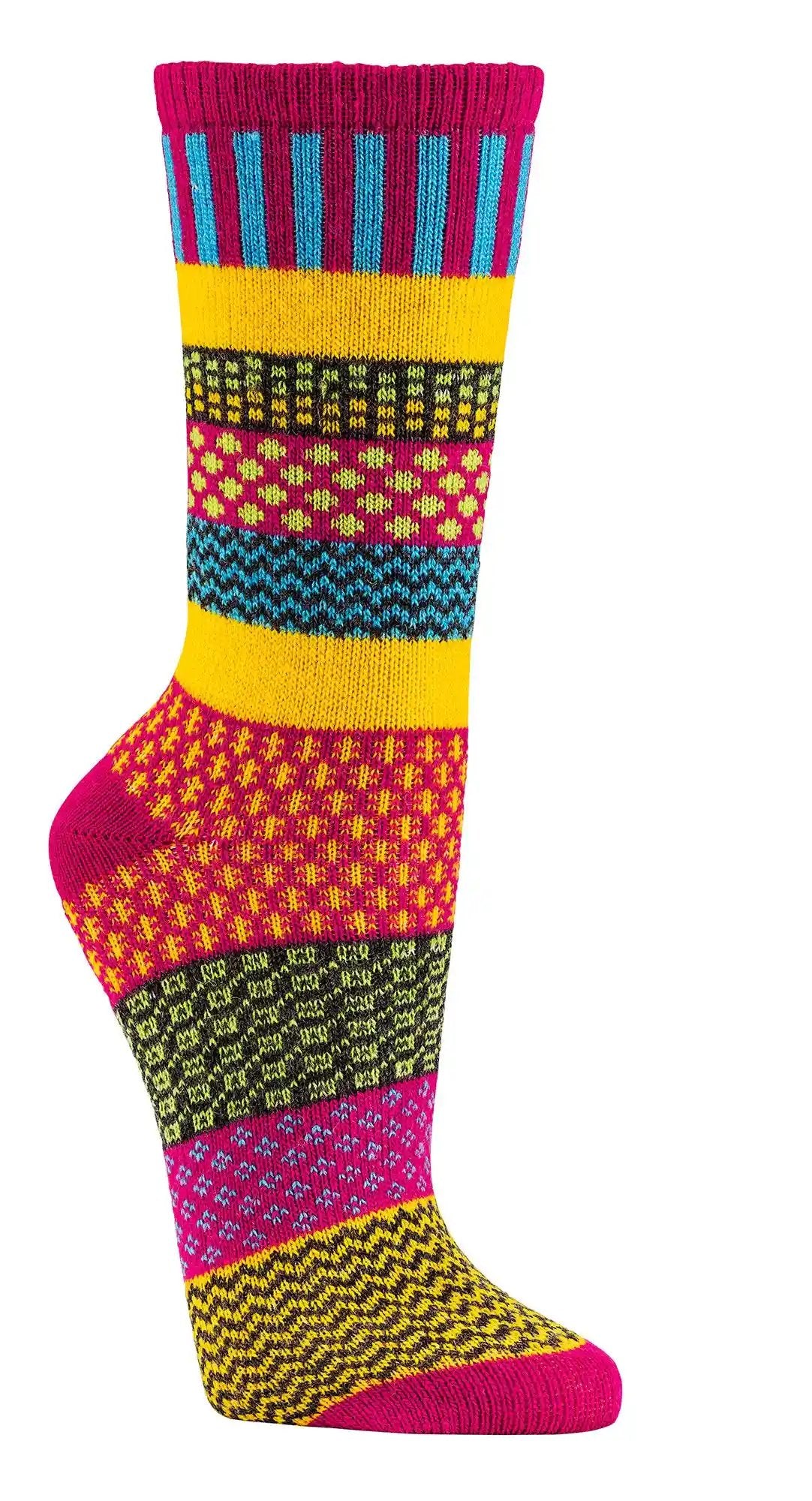 2 Paar fröhlich bunte Wollsocken Socken 45% Wolle für Damen Mädchen gemustert