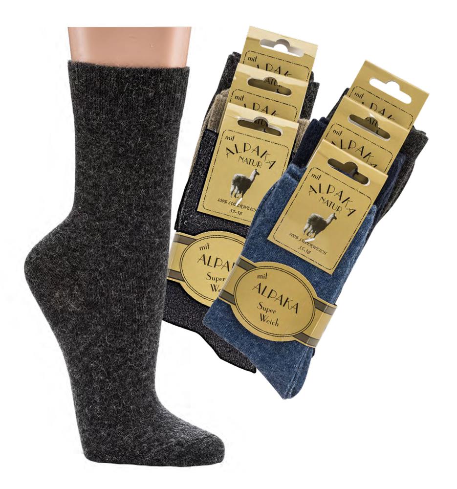 Warme Wollsocken mit Alpakawolle Viskose bis Größe 50 Unisex sind auf dem bild zu sehen und in der Grundfarbe Schwarz gehalten.