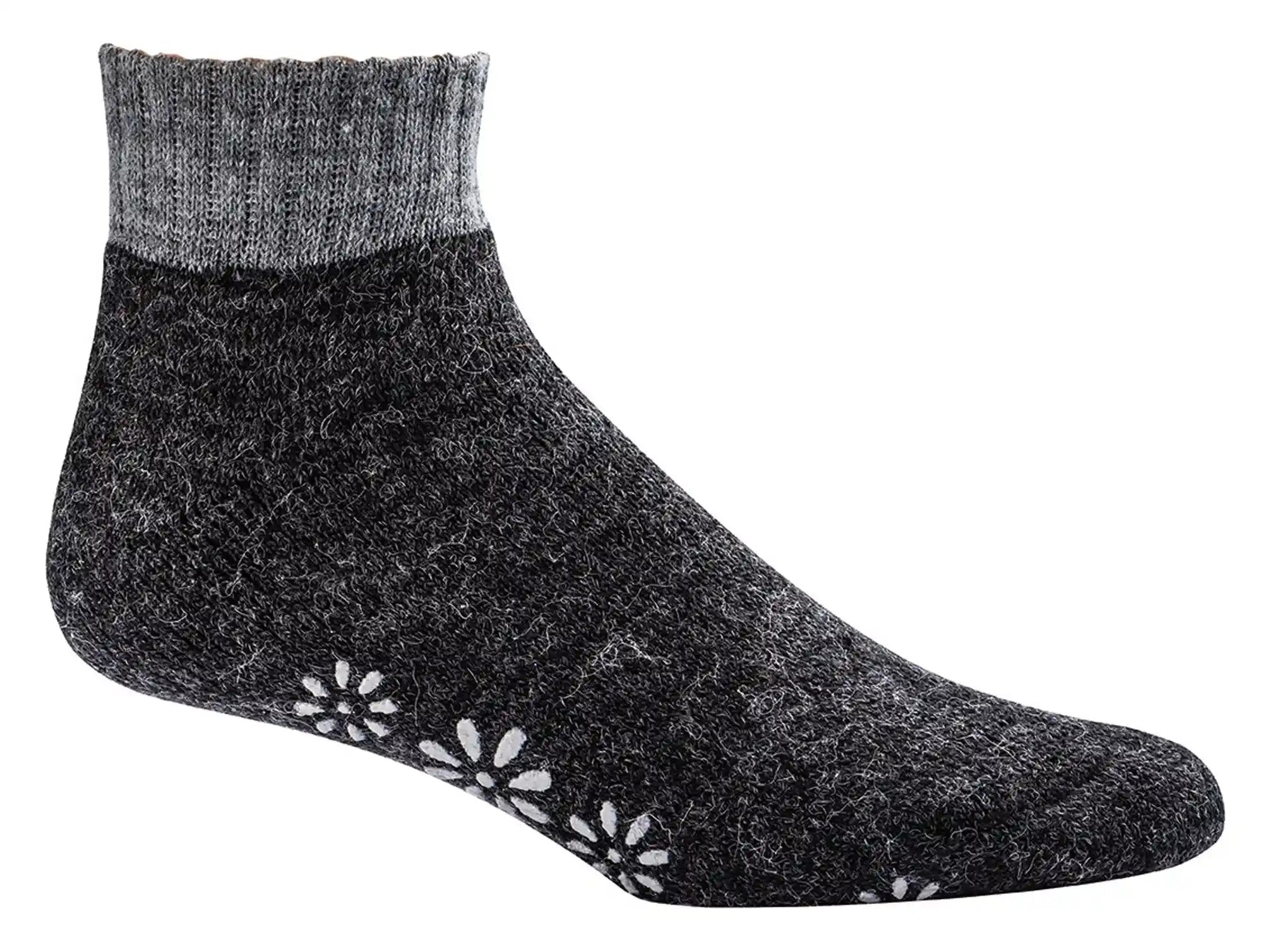 ABS Kurzsocken anthrazit mit Antirutsch Motiv Eiskristall, alpaka flauschig und warm