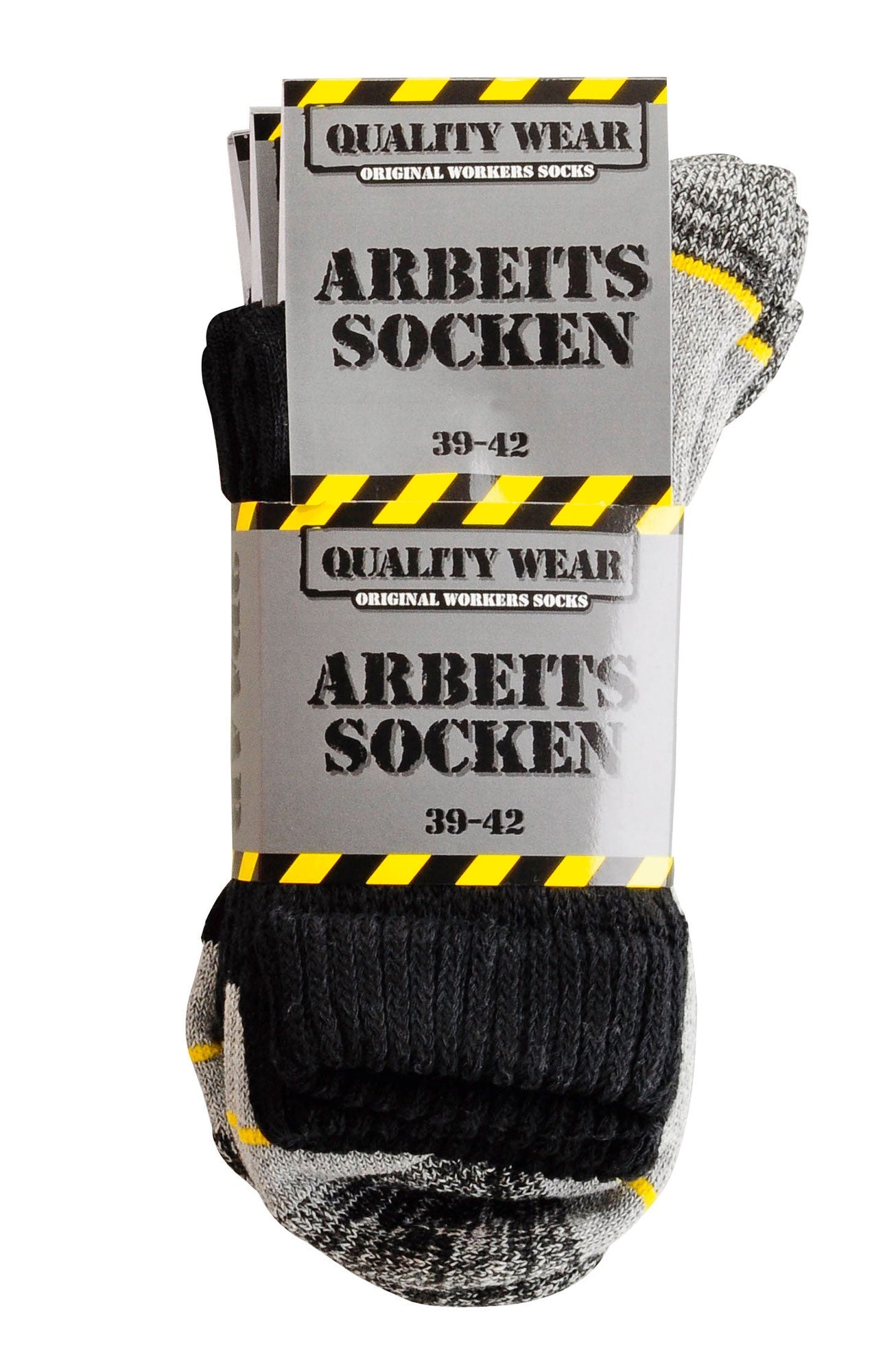 Arbeitssocken im 3er-Bündel in Verpackung, Komfortbund und Vollfrottee Fuß, Größenwahl 35-54, schwarz grau gelb