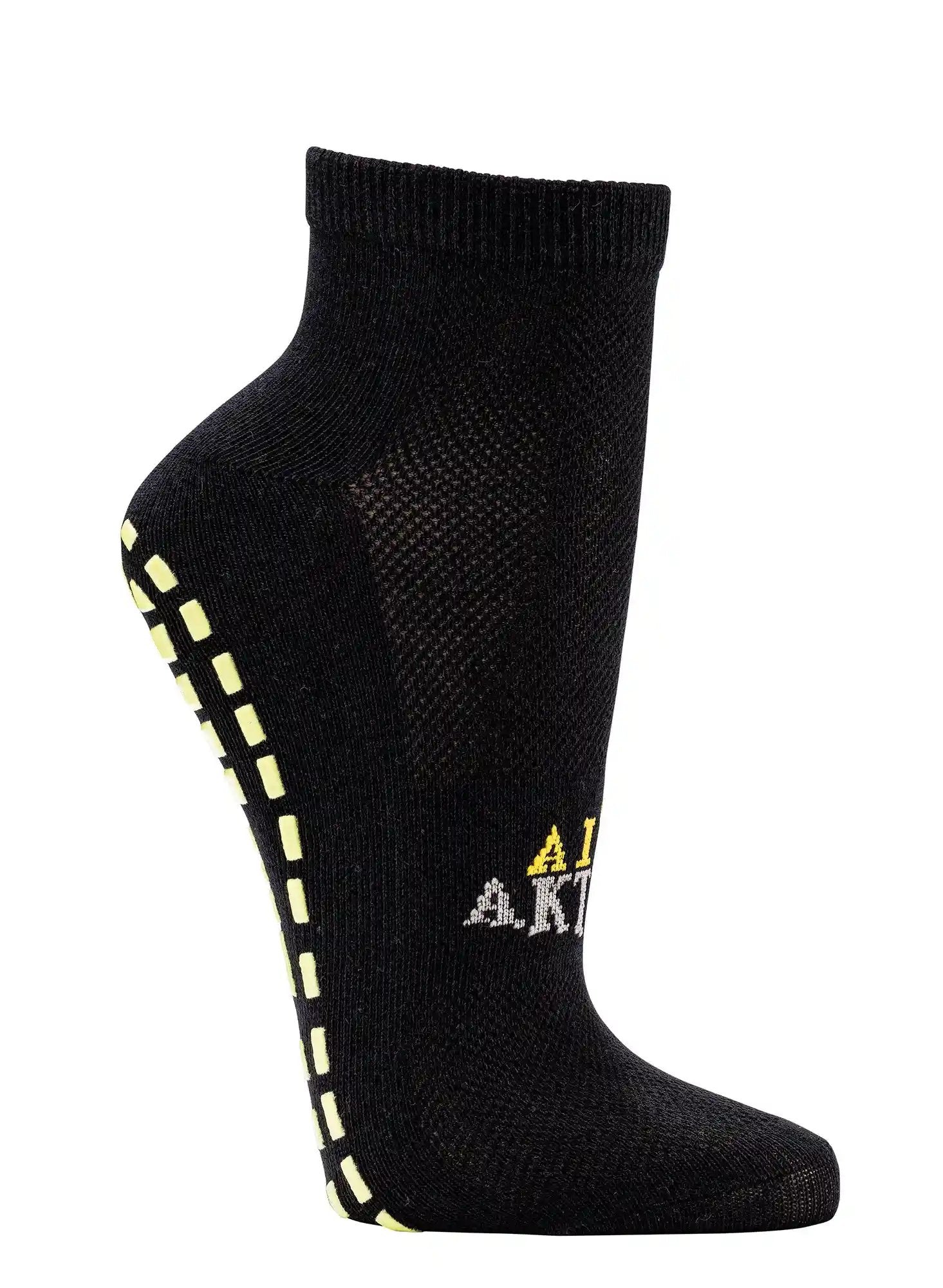 Anti Rutsch Sportsocken Kurzschaft in Schwarz mit ABS Druck, Detailansicht Größe 39/42 gelb