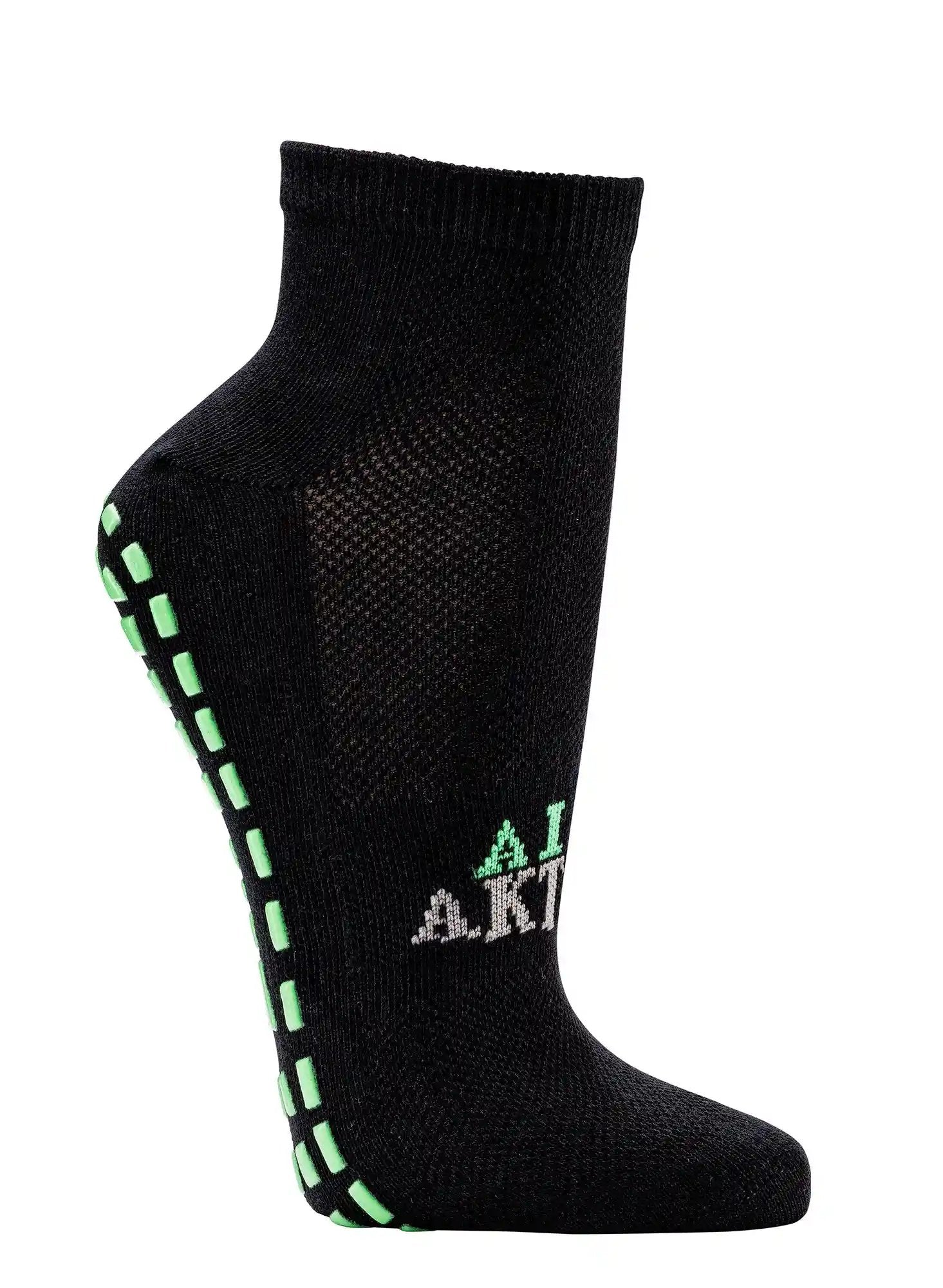 Kurzschaft Sportsocken Schwarz mit ABS Anti Rutsch Druck, Detailansicht Größe 43/46 grün