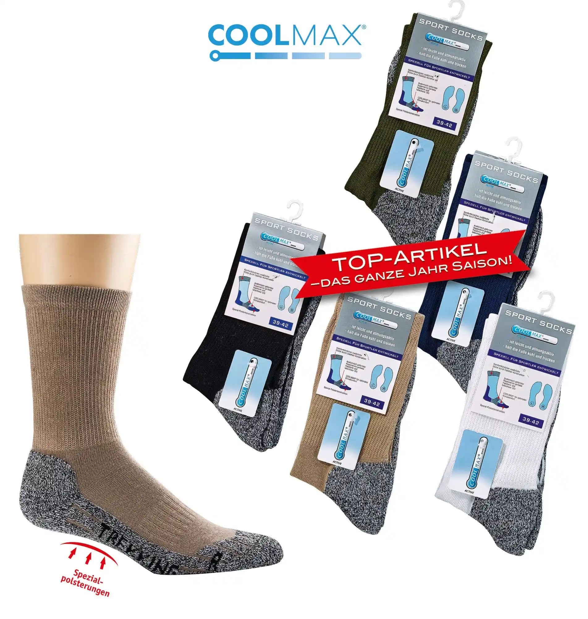 5 Paar Wandersocken Trekkingsocken Funktionssocken in schwarz grau, marine grau, camel grau, oliv grau und weiß grau