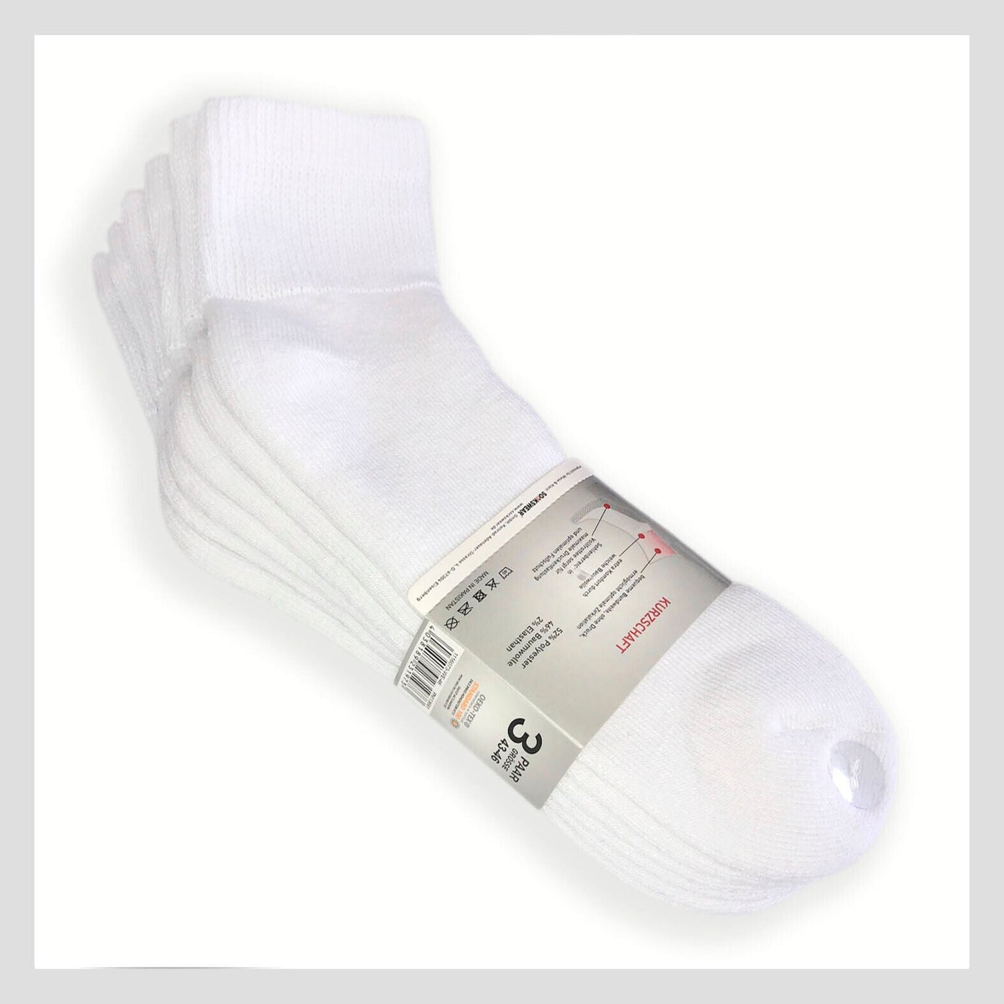 3 oder 6 Paar für Diabetiker entwickelte Sneakersocken schwarz oder weiß