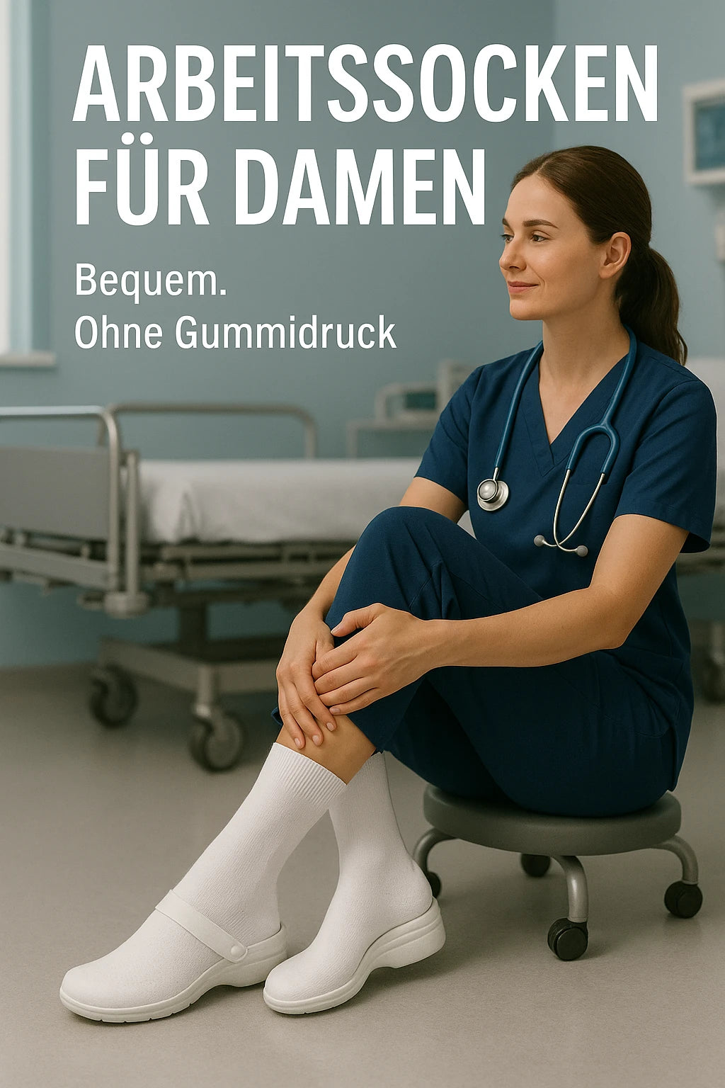 Weiße Arbeitssocken für Damen aus 100 % Baumwolle, kochfest und ohne Gummidruck – ideal für Pflegeberufe