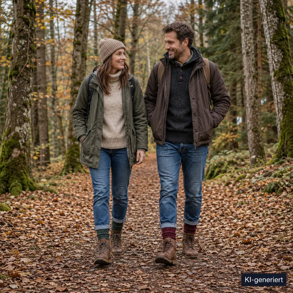 Menschen in herbstlicher Natur mit warmen Socken und festen Schuhen für Herbst und Winter 2026