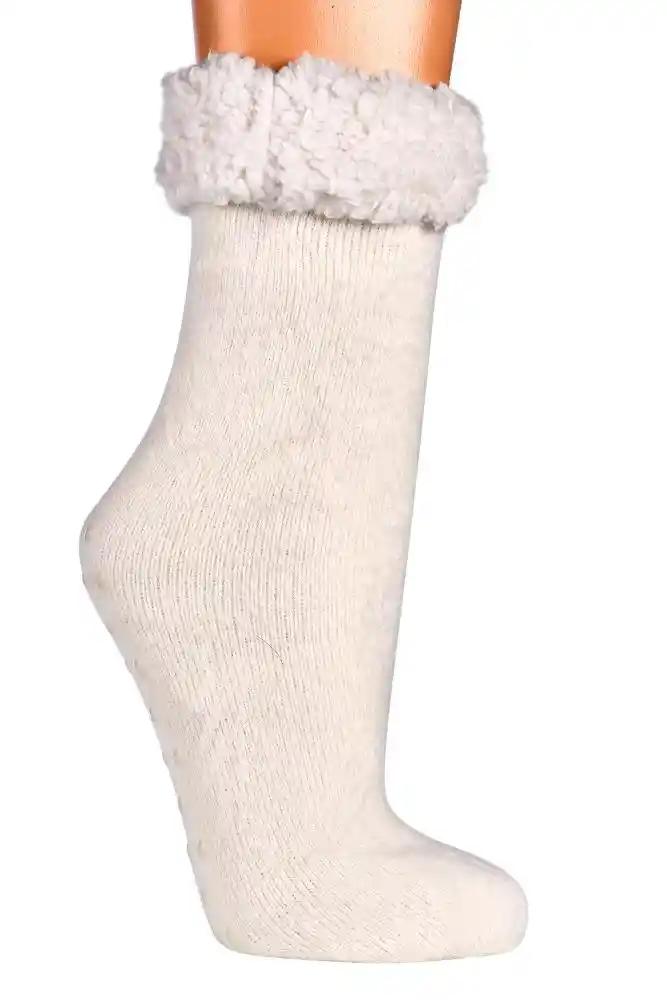 Bettsocken ABS Socken mit weißem Teddyfutter und umgeschlagenem Bund, extra flauschig gefütterte Homesocks für warme Füße, mit rutschfester ABS-Sohle und dekorativer Schleife