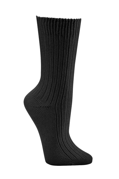 Schwarze gerippte Bio Baumwollsocke aus der 3-15 Paar Bio Socken Kollektion, GOTS-zertifiziert, mit handgekettelter Fußspitze für optimalen Tragekomfort