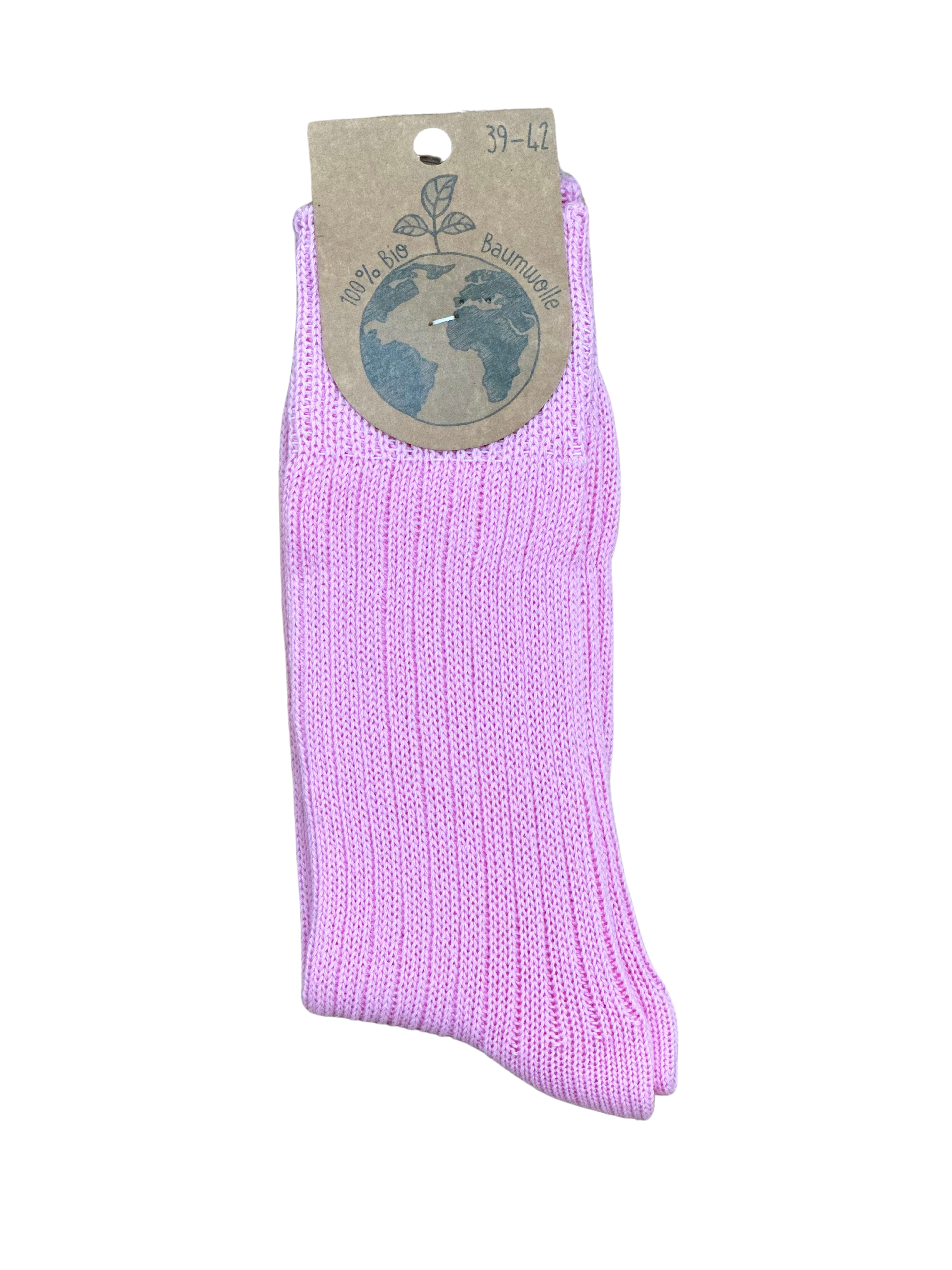 Bio Socken aus 100% Baumwolle in Rosa mit GOTS Zertifizierung, handgekettelte Fußspitze, umweltfreundlich hergestellt, mit nachhaltigem Produktetikett