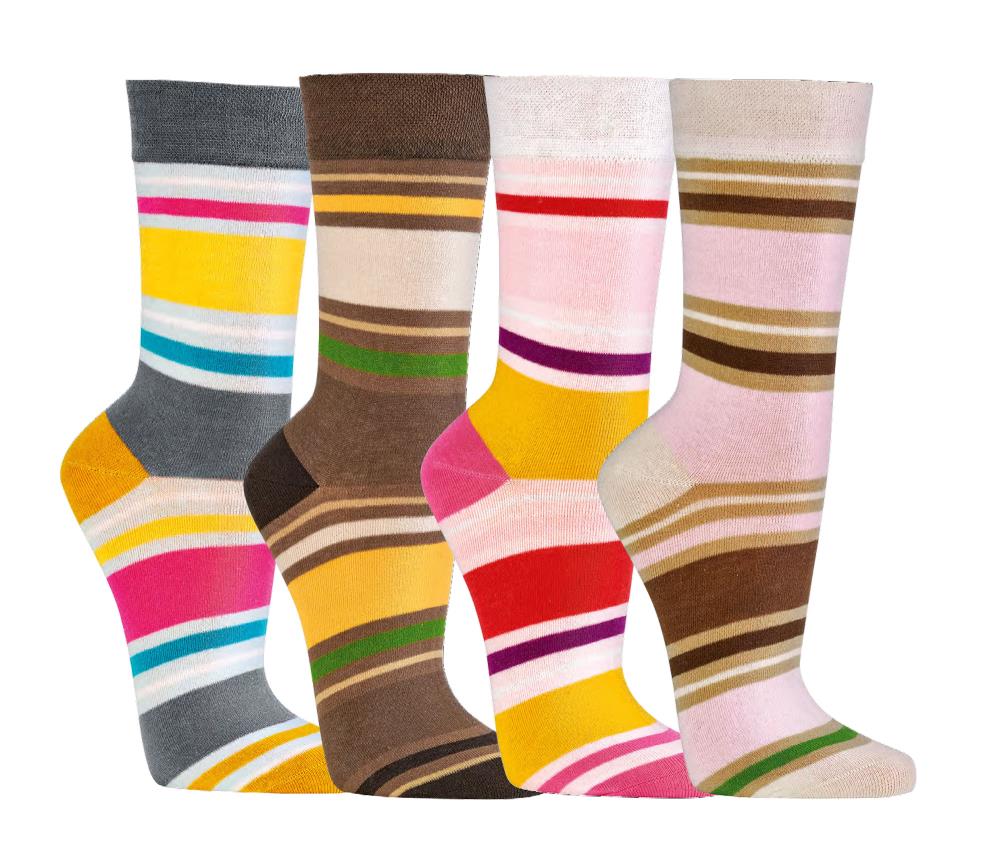 3 Paar bunte Socken mit verschiedenen frohlichen Motiven und Streifen in Gelb, Braun, Rosa und Grau, aus weicher Baumwolle fur maximalen Tragekomfort