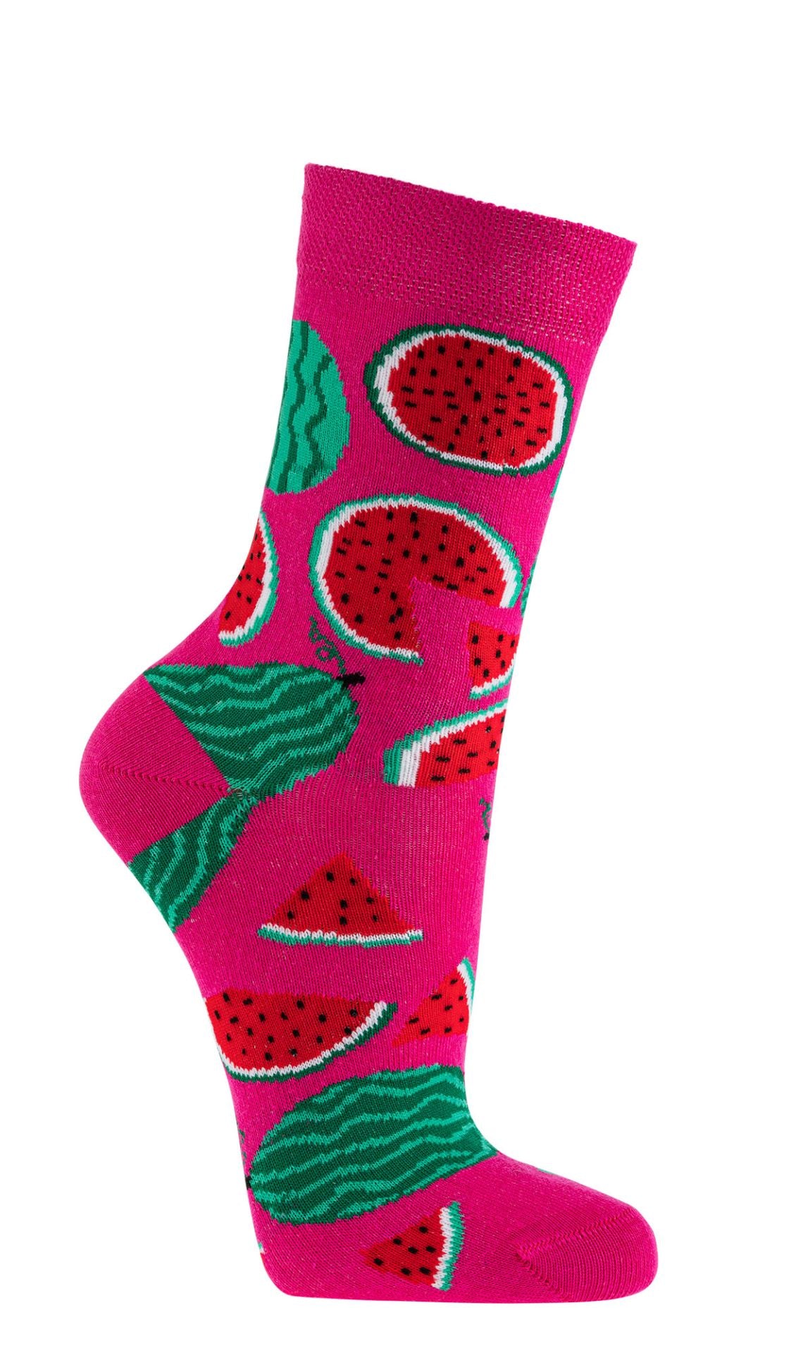 Pinke Socken mit buntem Wassermelonenmuster und fruchtigem Design