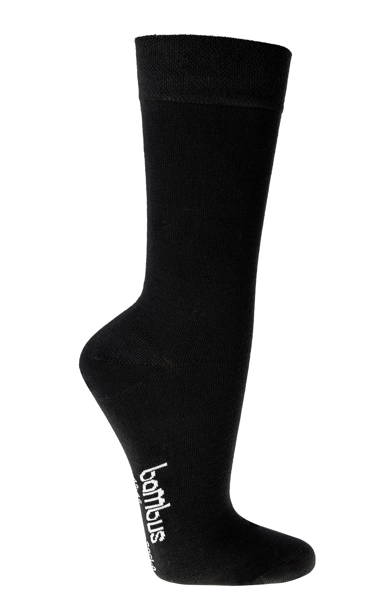 6 Paar Bambus Viskose Socken Unisex Softrand ohne Gummi - Einzelne schwarze Business-Socke aus Bambusviskose mit verstärkter Ferse und Zehenbereich, weichem Softrand und markanter Markenaufschrift am Fußbereich