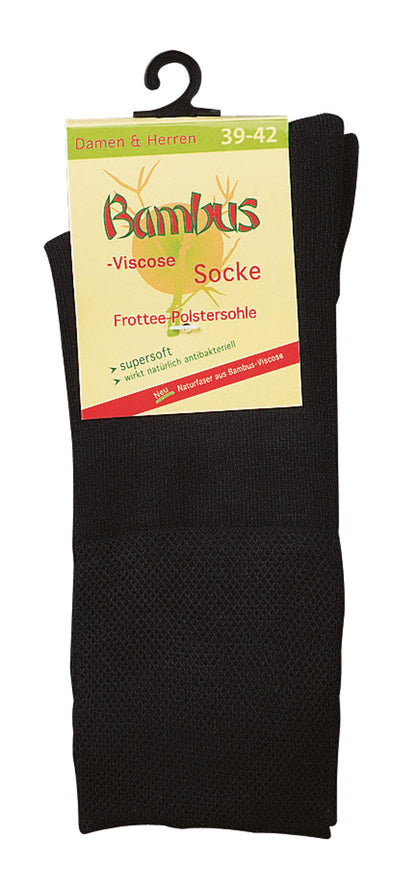 Schwarze Bambus Viskose Socken mit Frottee-Polstersohle und Produktverpackung, 3-15 Paar Bambus Viskose Socken für Damen und Herren, Größe 39-42, mit Komfortbund und superweichem Material