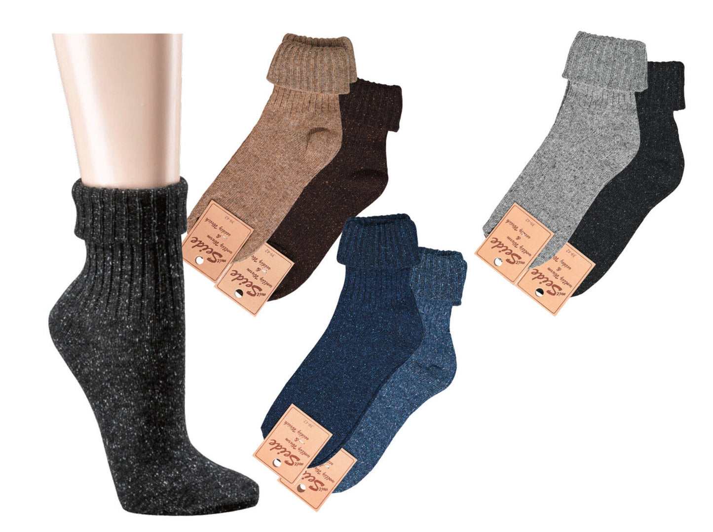 2 pares de calcetines calentitos de lana de invierno con 20% seda y 30% lana para hombre y mujer